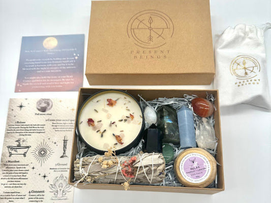 Full Moon Crystal Energy Healing Kit With Moonstone Crystal, Full Moon Ritual Set, Spiritual Gifts, Lunar Crystal Kit, Manifestation Box, Aura Protection