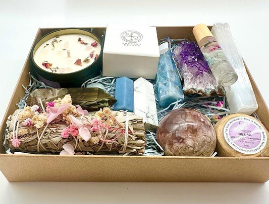Crystal Night Time Ritual Box, Sleep Reiki Healing Crystals Set, Insomnia & Nightmares Kit, Anxiety Relief Healing Crystals Gift, Aura Protection + Reiki Healing/Meditation Session