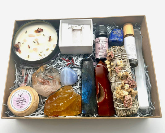 Energize & Happiness Healing Crystals Gift Box, Manifestation Hampers, Spiritual Gifts, Self Care Box, Energy Boost Healing Crystals Kit, Healing Crystals Birthday Gift Box