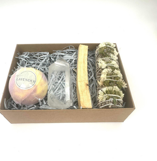 Energy Cleanse Crystal Gift Set, Spiritual Gifts, Chakra & Aura Cleansing Kit, Crystals For Healing Energy ~ Clear Quartz + Palo Santo